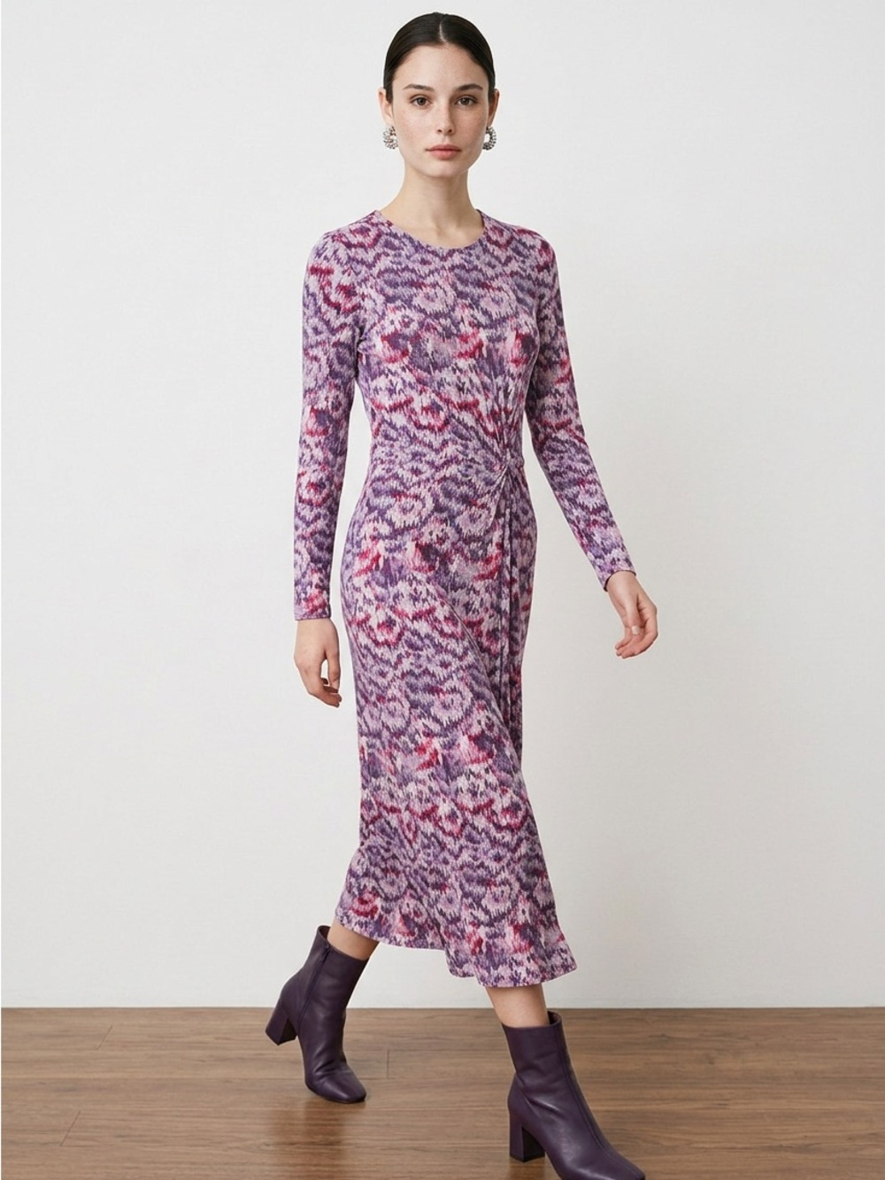Treasure & Bond Long Sleeve Purple & Pink Patterned Maxi Dress